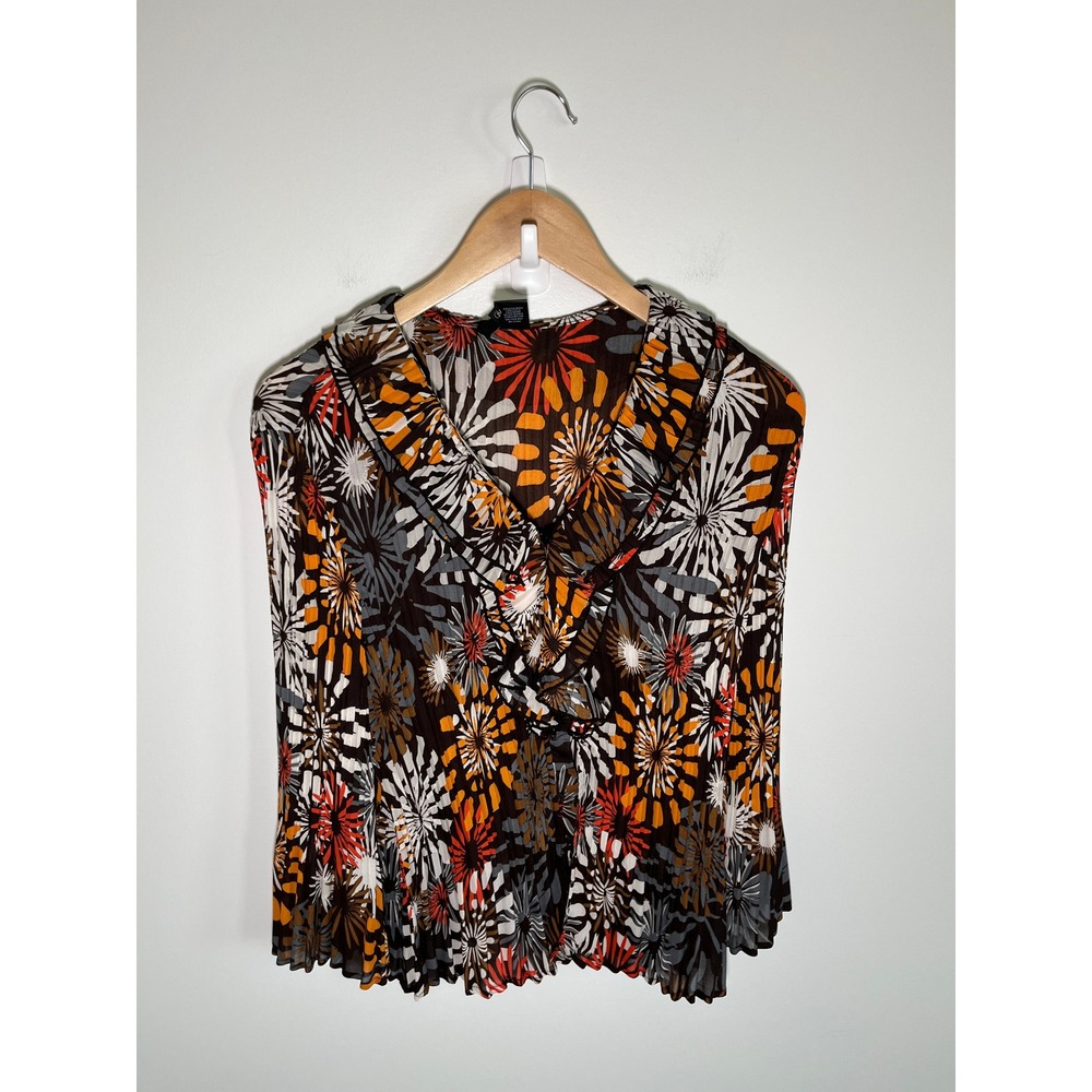 Boho Fairy Hippe Whimsical Womens Top M Multicolor Ruffle Pleated Stretch Floral